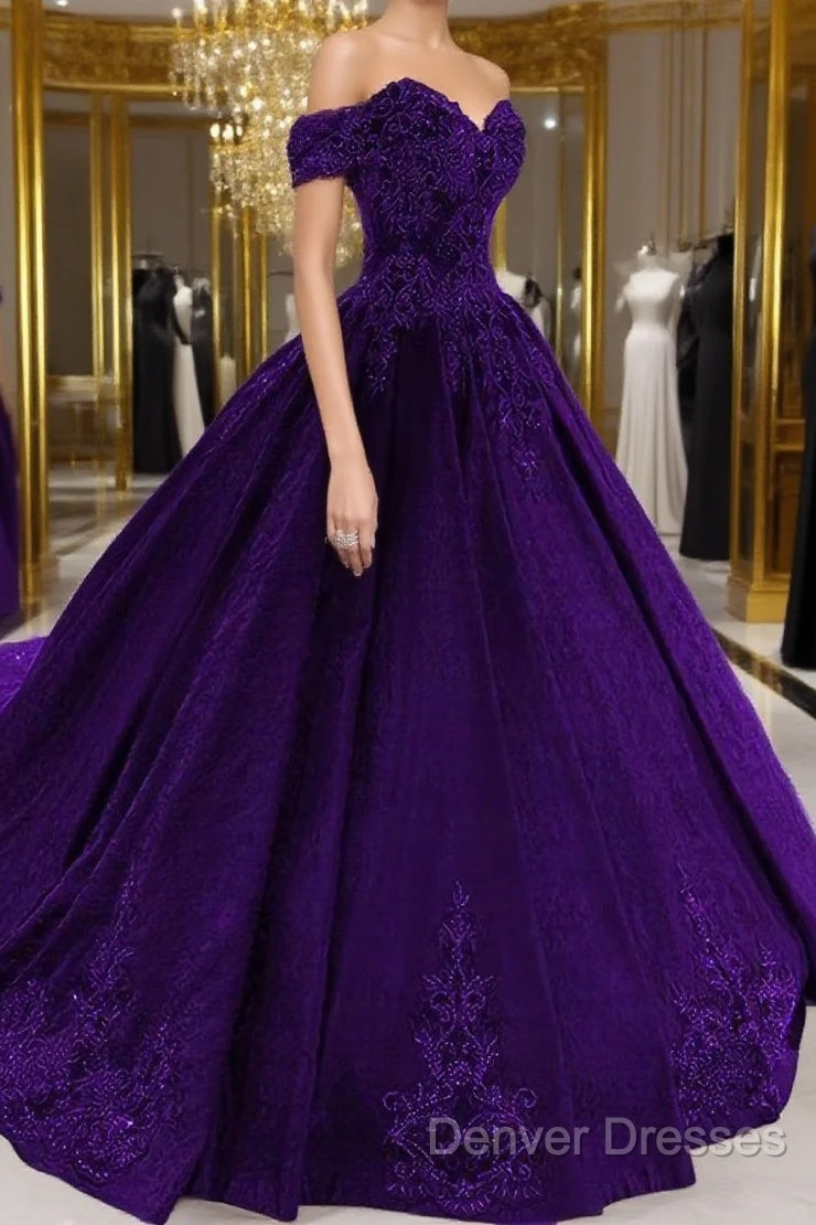 Purple Wedding Dress, Lace Ball Gown Prom Dress, Off The Shoulder For Women Main image