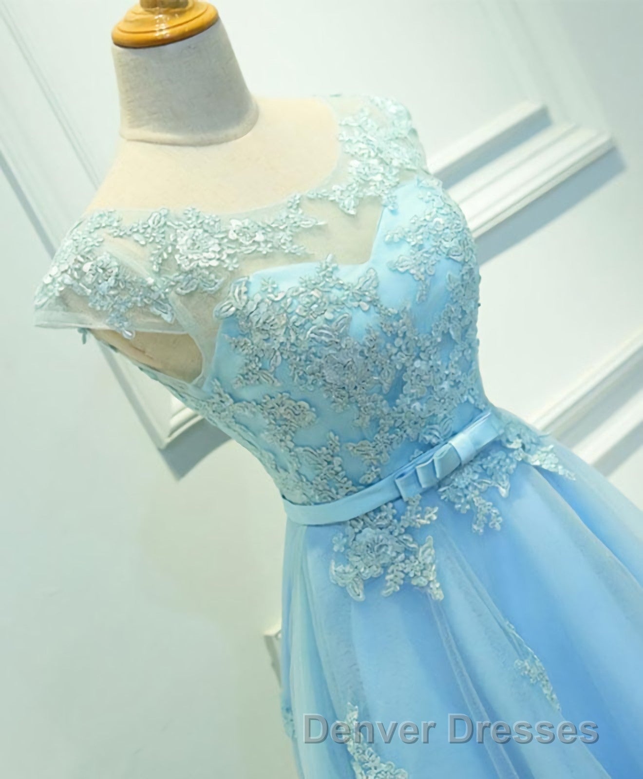 Light Blue Lace Tulle Short Prom Dress, Homecoming Dress Secondary image