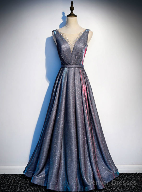 Queenly Blue Tulle Backless Beading Prom Dress Main image