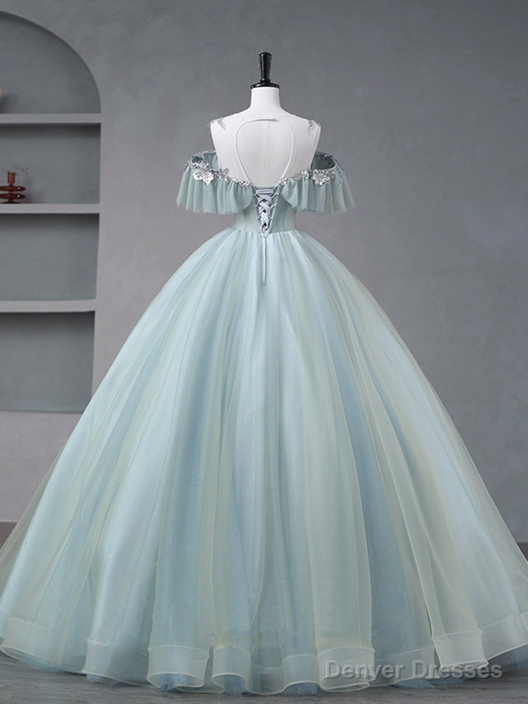 Quinceanera Dress A-Line Blue Tulle sequin Lace Long Prom Dress Blue Lace Sweet Dress Secondary image