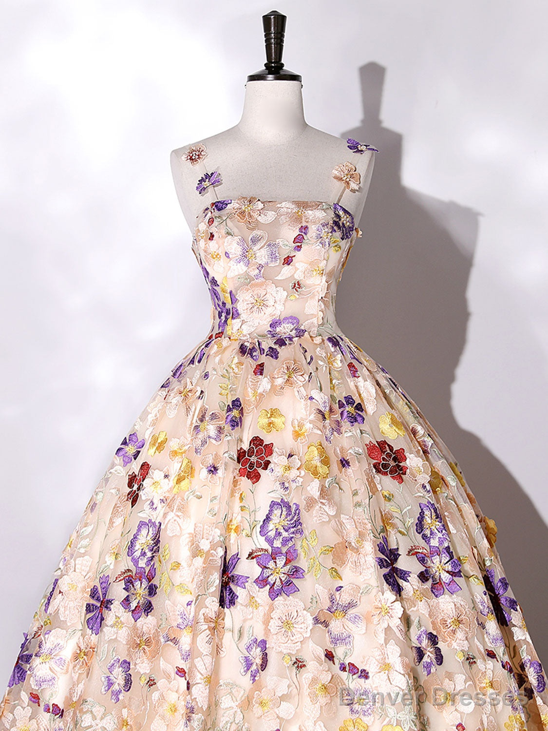 Quinceanera Dress Champagne A-line Flowers Long Prom Dress Champagne Sweet Dress