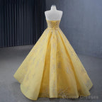 Quinceanera Dress Elegant Yellow Strapless Sequins Ball Gown Lace Up Pleated Evening Dress