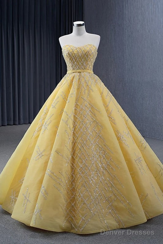 Quinceanera Dress Elegant Yellow Strapless Sequins Ball Gown Lace Up Pleated Evening Dress Main image