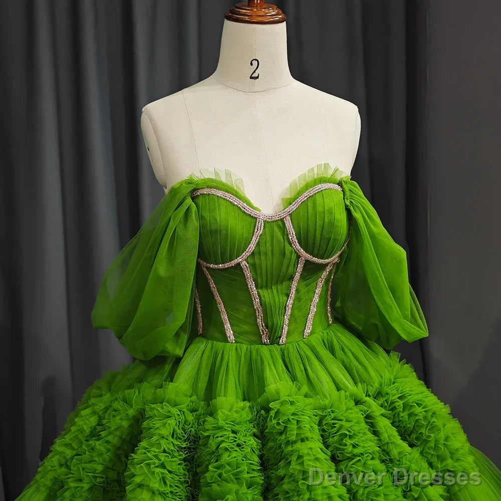 Quinceanera Dress Green Exquisite A Line Off-the-Shoulder Ball Gown