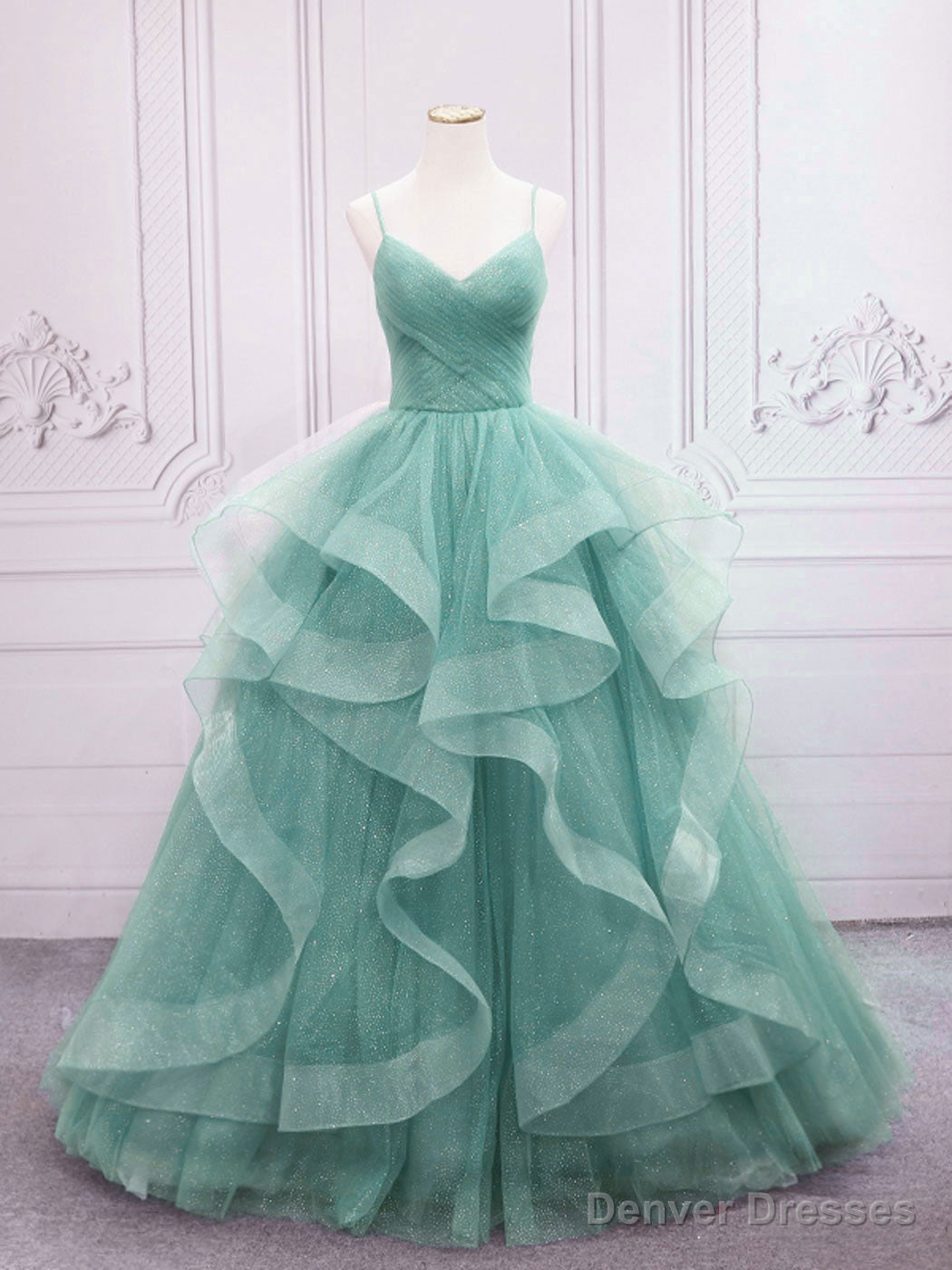 Quinceanera Dress Green V Neck Tulle Long Prom Dress Green Sweet Dress Main image