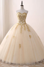 Quinceanera Dress Ivory Ball Gown Sweetheart Strapless Sleeveless Appliques Beading Prom Dresses