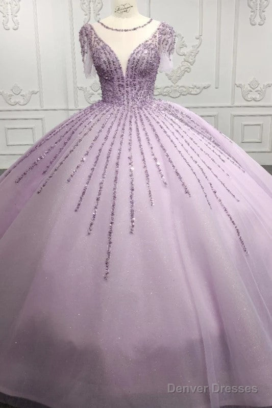 Quinceanera Dress Princess Sheer Neck Long Prom Dresses Short Sleeves Ball Gown Main image