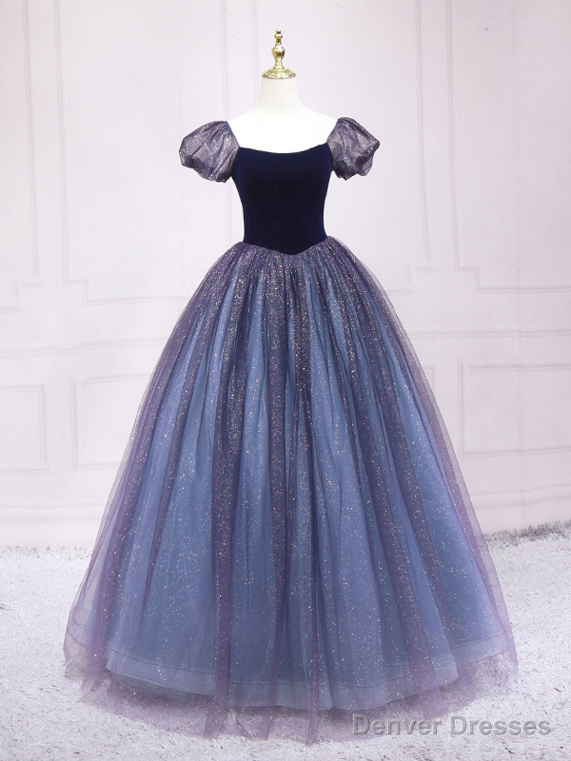 Quinceanera Dress Purple Tulle Long Prom Dresses Shiny Purple Tulle Formal Gown Sweet Dress Main image