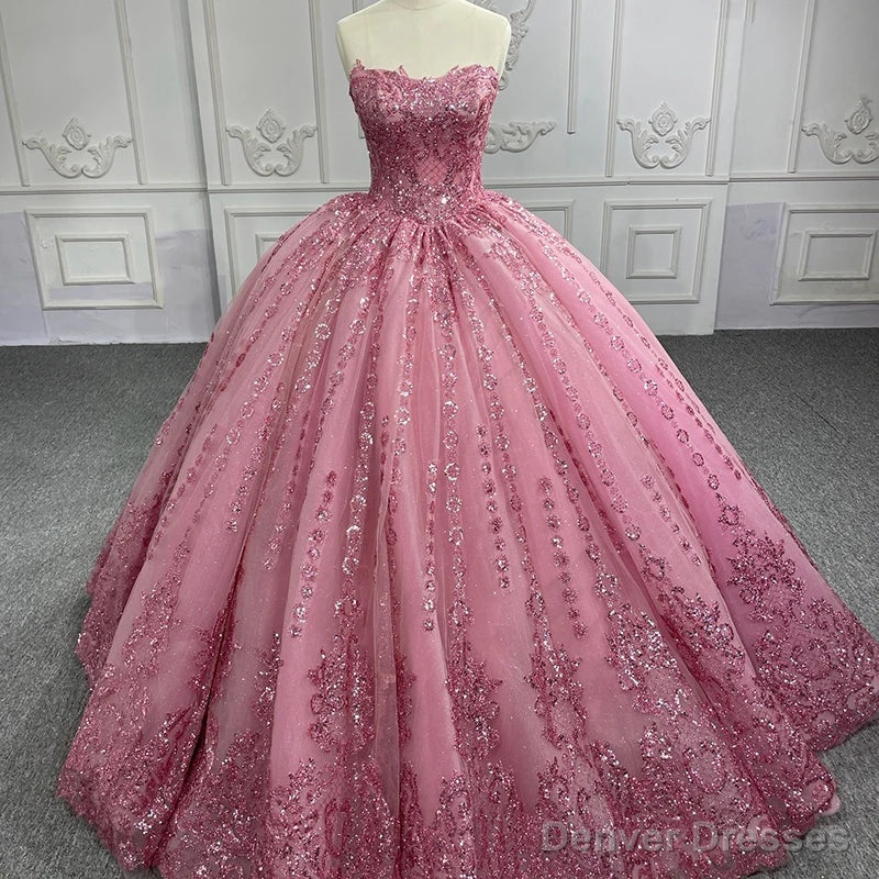 Quinceanera Dress Romantic Court Train Ball Gown Strapless Pleated