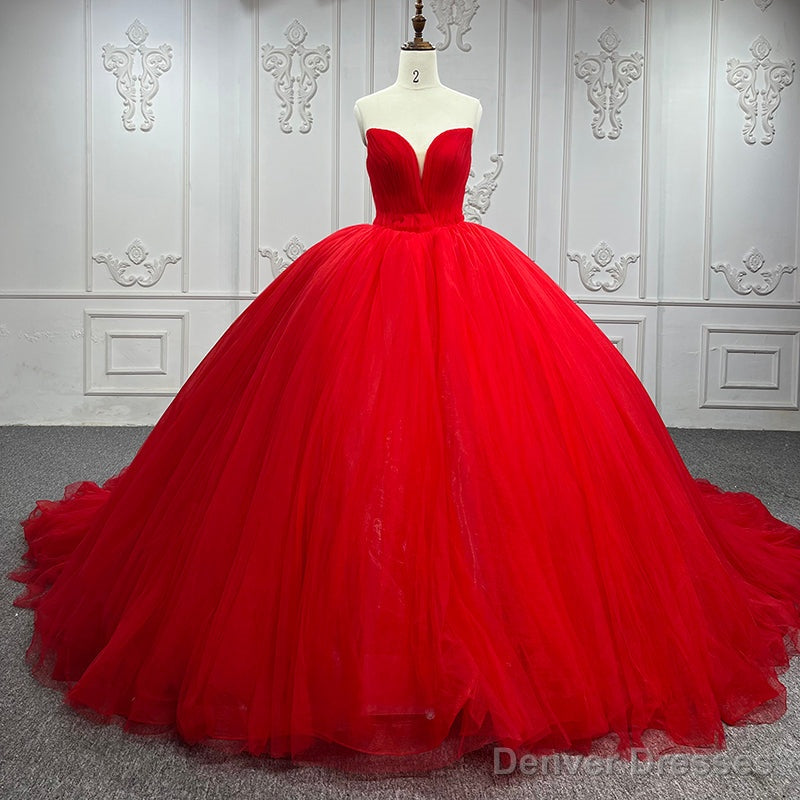Quinceanera Dress Simple Red Sweetheart Party Dress Ruched Sleeveless Prom Dresses Ball Gown