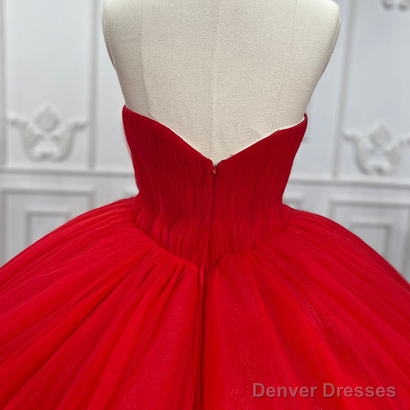 Quinceanera Dress Simple Red Sweetheart Party Dress Ruched Sleeveless Prom Dresses Ball Gown