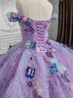 Quinceanera Dress Off the Shoulder Party Dress Sweetheart Neck Lavender Tulle Ball Gown