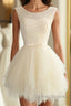 Cute A Line Tulle Round Neck Mini Prom Dress, Cheap Evening Dress