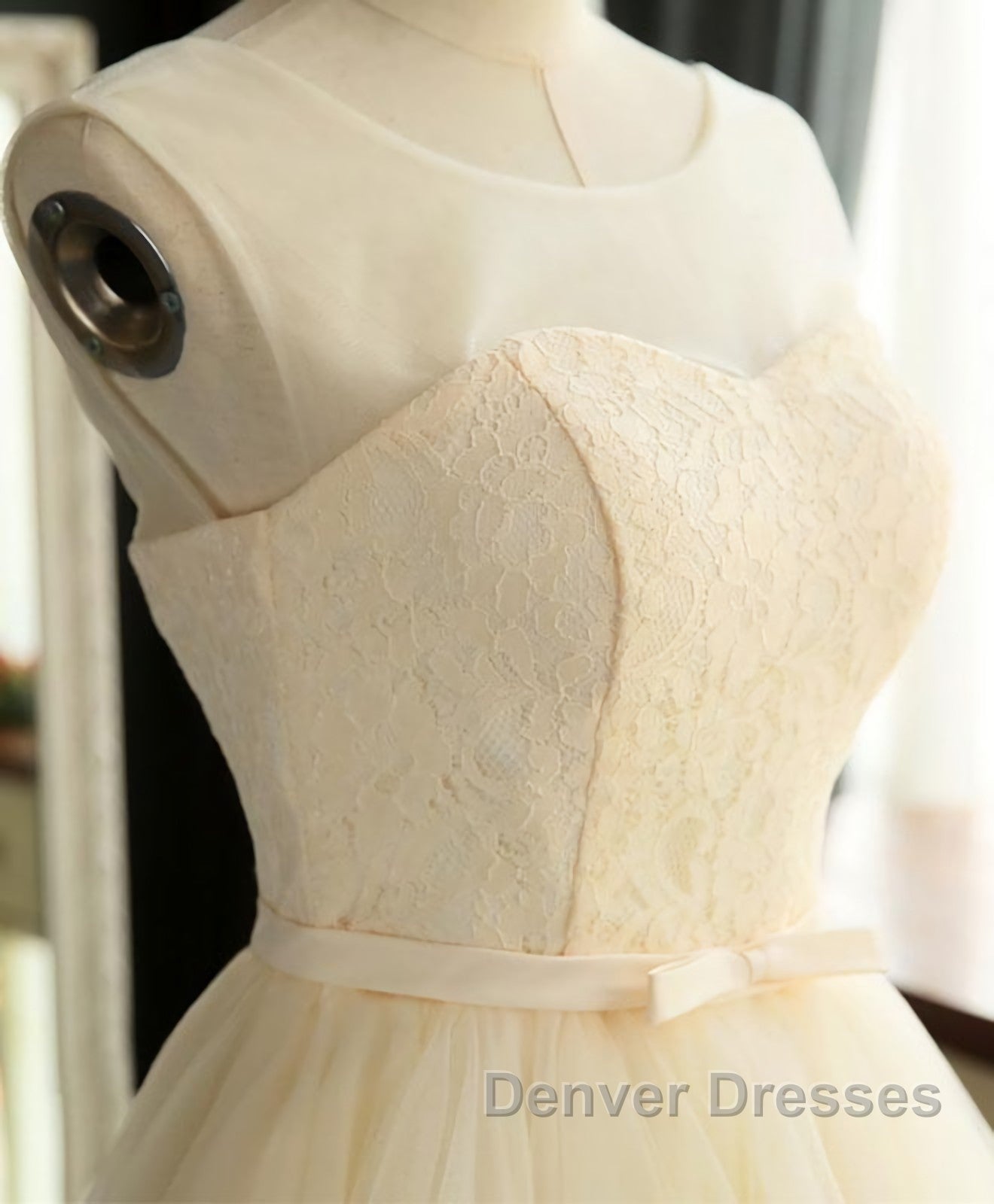 Cute A Line Tulle Round Neck Mini Prom Dress, Cheap Evening Dress