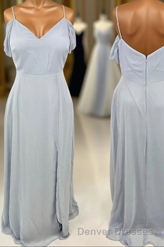 Off the Shoulder Light Blue Chiffon Long Bridesmaid Dress Main image