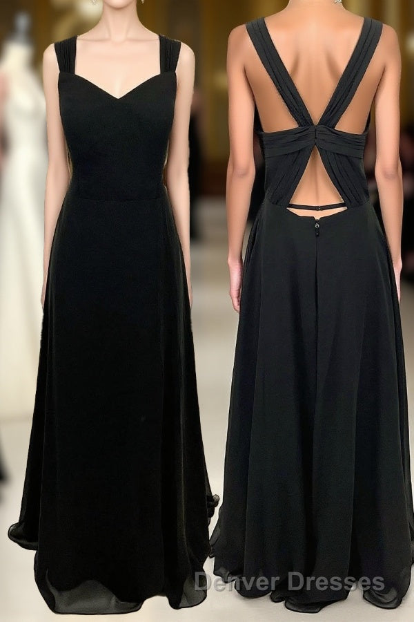 Princess Black Chiffon A-line Long Bridesmaid Dress Main image