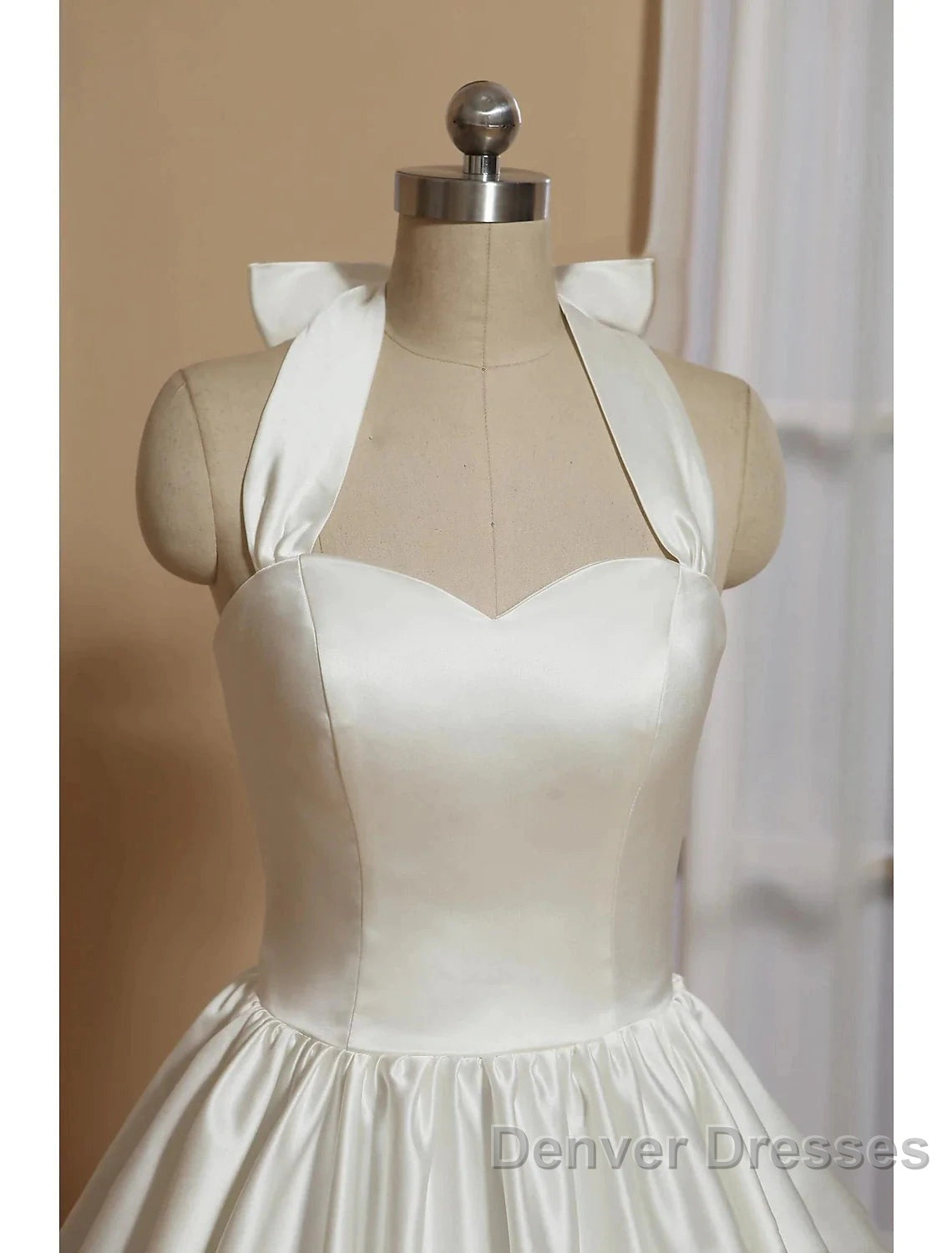 Reception Little White Dress Wedding Dress A-Line Halter Sleeveless Tea Length Satin Bridal Gowns With Bow(S) Pleats Secondary image