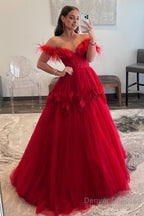 Red A-Line Corset Long Prom Dress with 3D Flowers