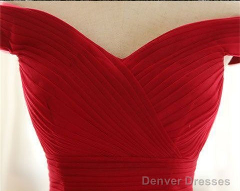 Red A Line Off Shoulder Floor Length Tulle Prom Dress, Off Shoulder Graduation Dress, Red Formal Dress