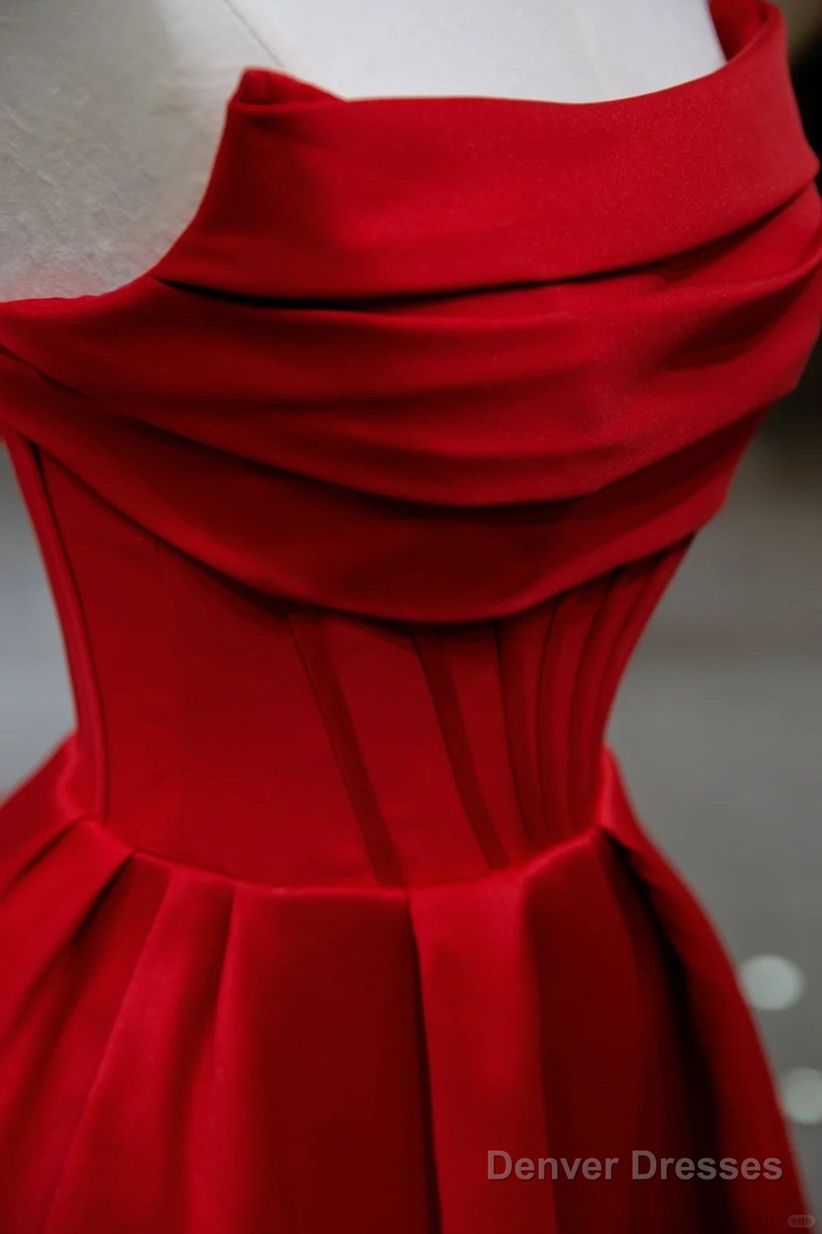 Red A-Line Satin Scoop Long Prom Dress Party Dress, Red Satin Evening Dress Secondary image