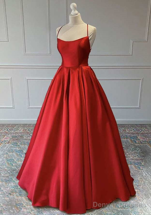 Red A-Line Sleeveless Square Neckline Satin Prom Dress