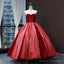 Red A Line Strapless Appliques Sequin Tulle Prom Dresses