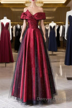 Red And Black Satin Party Dress Prom Dress, A-Line Satin Evening Dress
