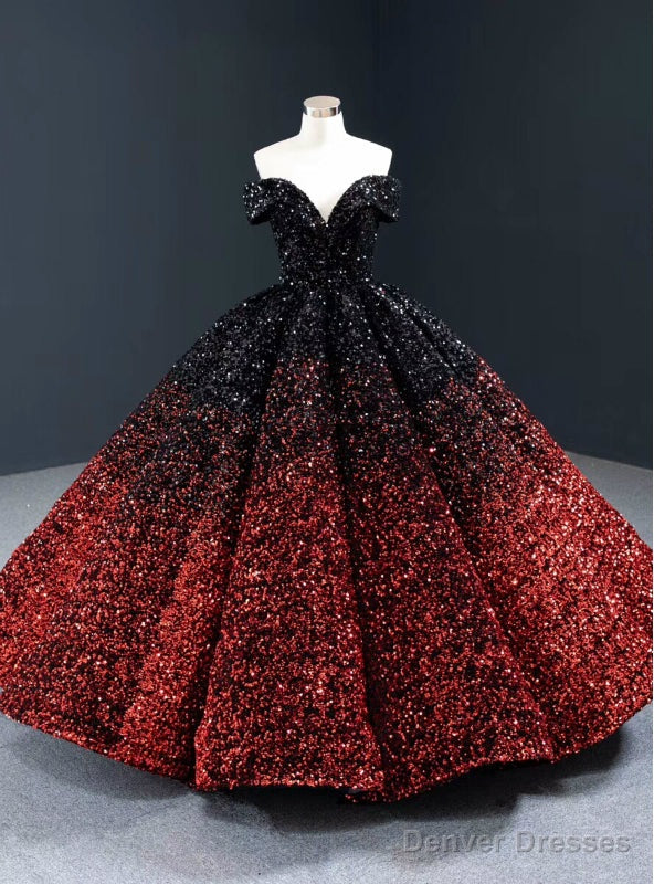 Red And Black Sequins Off the Shoulder Prom Dress Main image