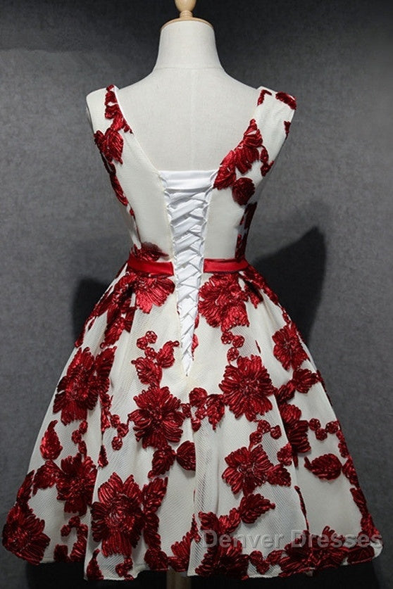 Red And White Short Homecoming Dress, Lace-Up Back Party Dress, Pretty Formal Dress Secondary image