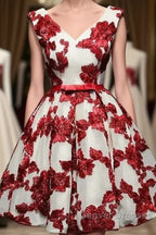 Red And White Short Homecoming Dress, Lace-Up Back Party Dress, Pretty Formal Dress