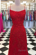 Red Backless Mermaid Lace Prom Dress, Red Backless Lace Formal Graduation Evening Dress