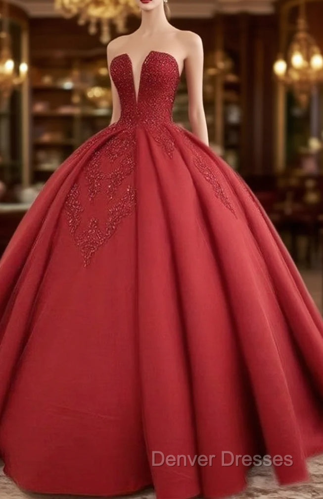 Red ball gown long prom Dress, evening Dress,party Dress, formal dress