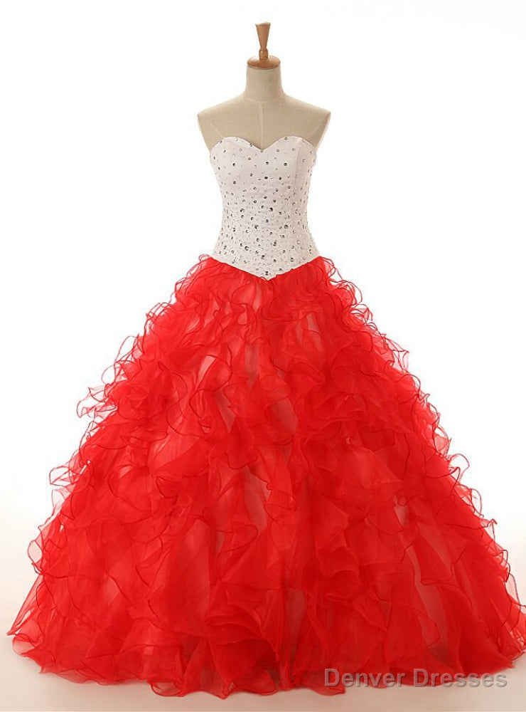 Red Ball Gown Sweetheart Neck Organza Beading Wedding Dress Main image