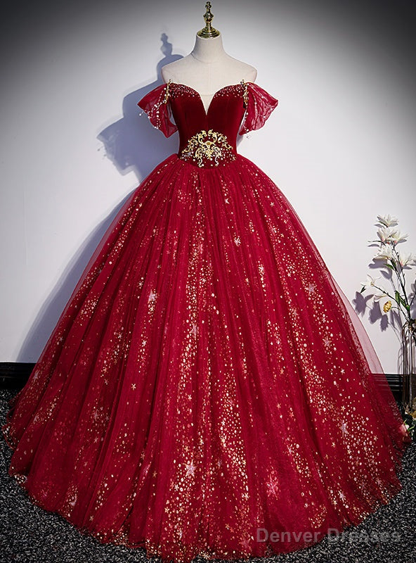 Red Ball Gown Tulle Sequins Beading Prom Dress Main image