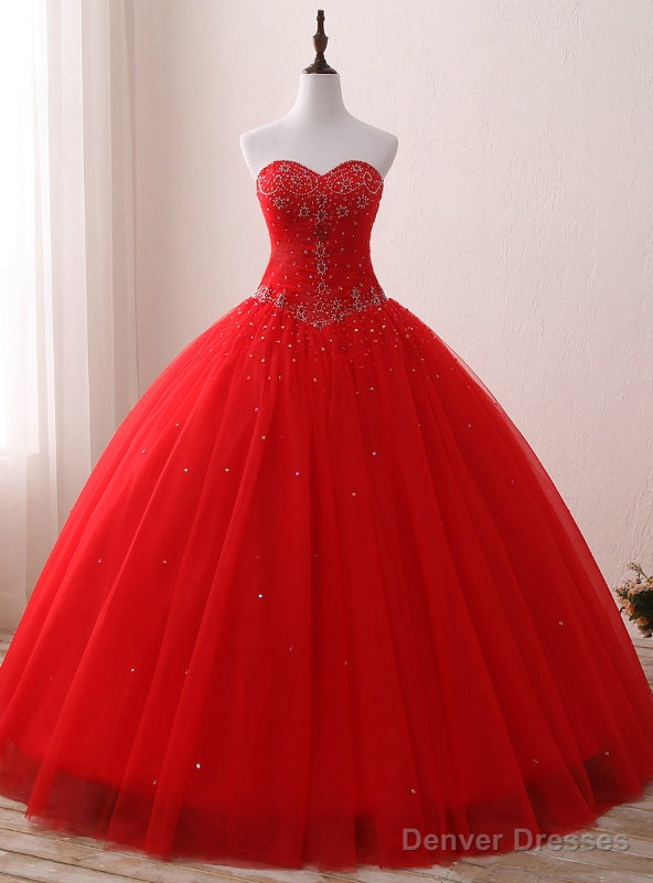 Red Ball Gown Tulle Sweetheart Neck Sweet 16 Dresss With Beading Main image
