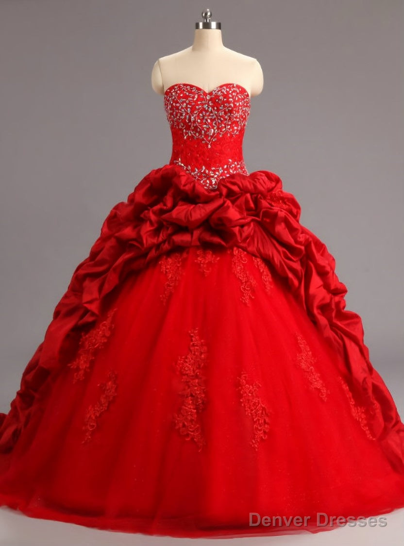 Red Ball Gowns Ruffles Tulle Taffeta Lace Appliques For 15 Year Main image