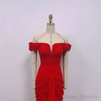 Red Chiffon Mermaid Off Shoulder Wedding Party Dress, Red Long Formal Dress