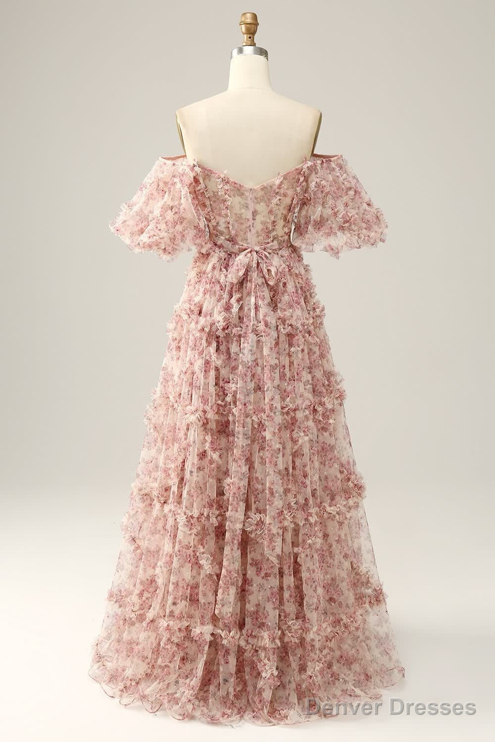 Red Floral Off the Shoulder Long Prom Dress