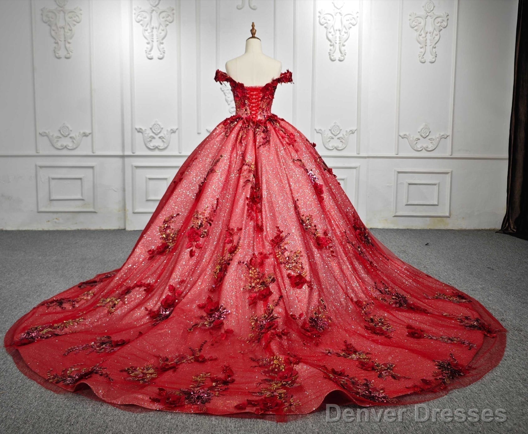 Red Flower  Off-the-Shoulder Quinceaera Dress Secondary image