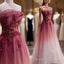 Red Gradient Prom Dress Vintage Strapless Red Wedding Dress Evening Dress