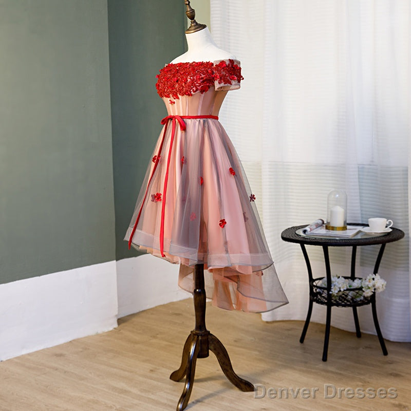 Red High Low Tulle Off Shoulder Party Dress, Red Homecoming Dress Main image