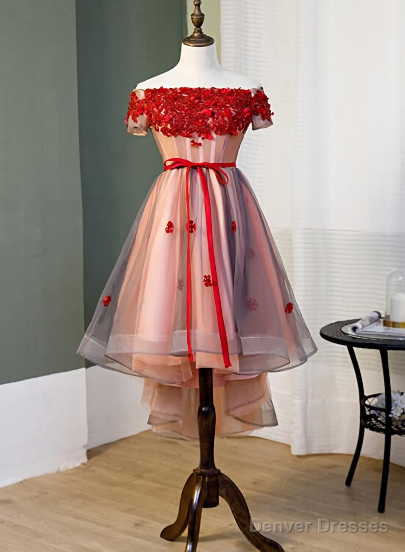 Red High Low Tulle Off Shoulder Party Dress, Red Homecoming Dress Secondary image