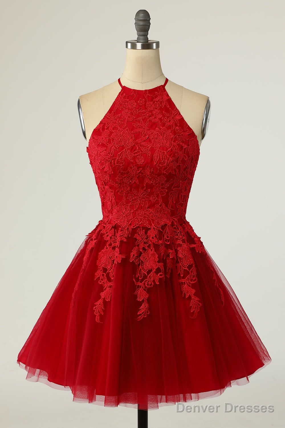 Red Homecoming Dresses Halter Sleeveless Applique A-Line Mini Prom Dresses Main image