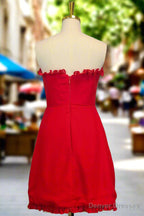 Red Homecoming Dresses Ruffles Strapless Tight Mini Dresses