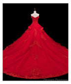 Red Lace and Tulle Gorgeous Off Shoulder Princess Sweet 16 Dress, Red Formal Gown
