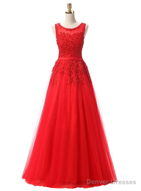 Red Lace Beading Scoop Sleeveless Bridesmaid Dress Main image