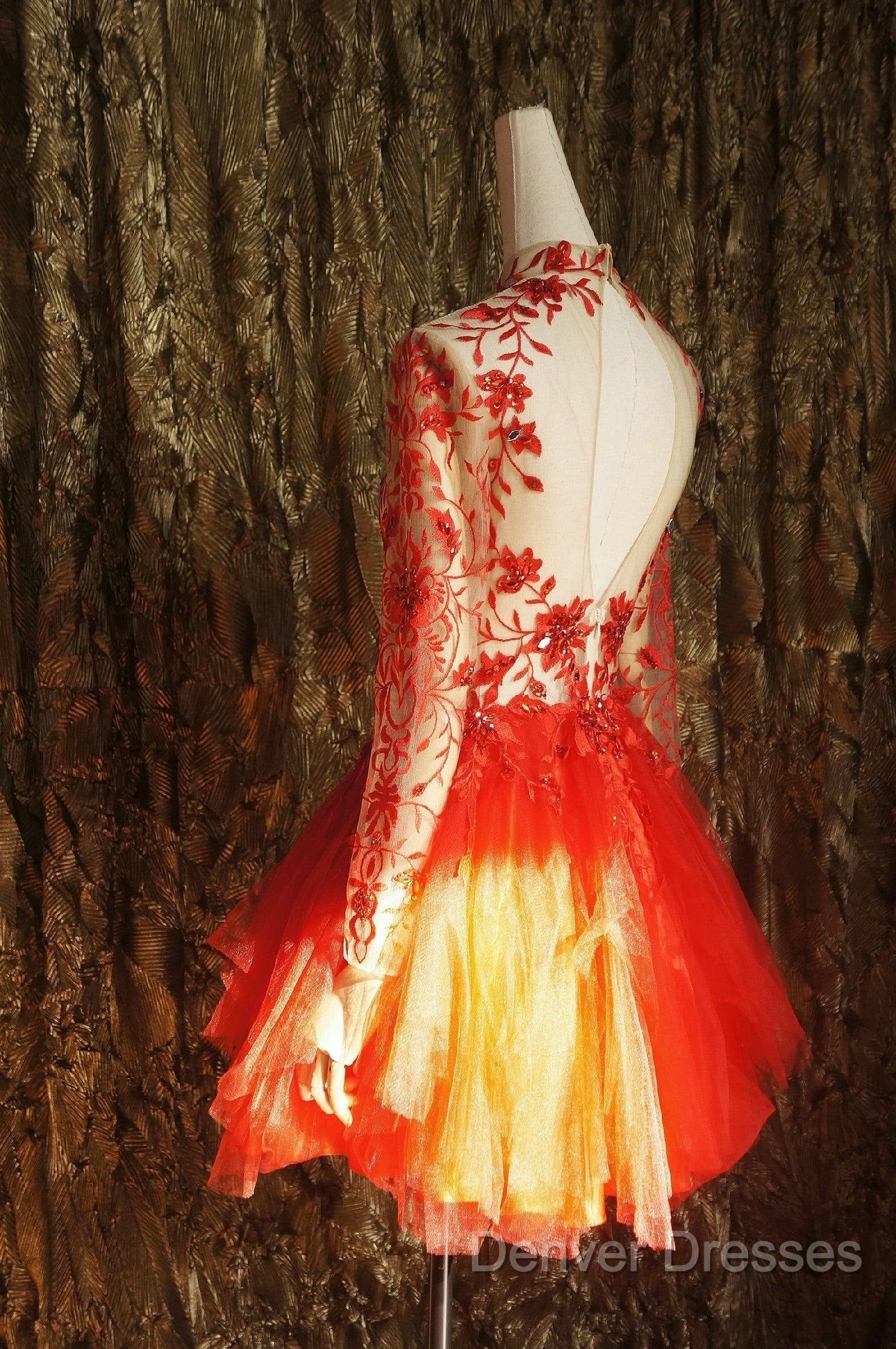 Red Lace Long Prom Dress Red Tulle Lace Short Prom Dress