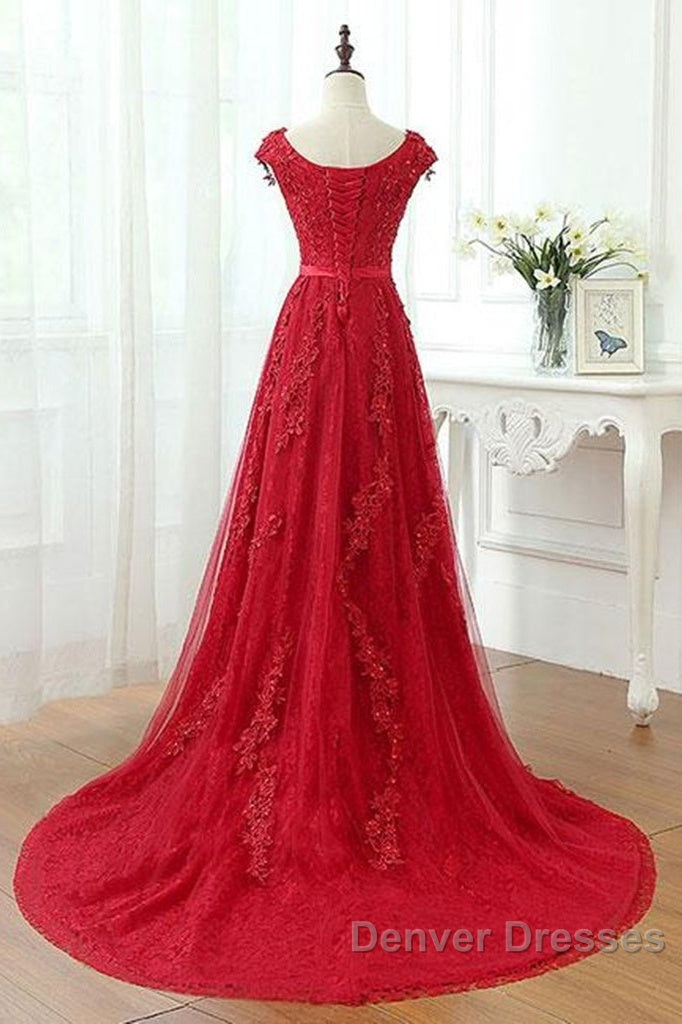 Red Lace Prom Dress Cap Sleeves Formal Dress, Evening Dress, Dance Dress Secondary image