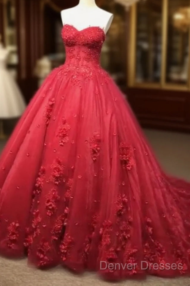Red Lace Prom Dress With Train Main image