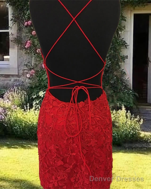 Red Lace Strappy Back Bodycon Homecoming Dresses Secondary image